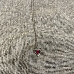 Kay Jewelers Heart Sterling Silver Chain and Lab Ruby Gemstone Necklace 9.25’